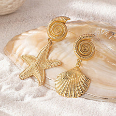 Gold Metallic Starfish Shell Earrings