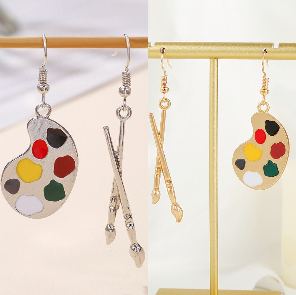 Asymmetrical Artistic Brushes Color Palettes Hooks Earrings