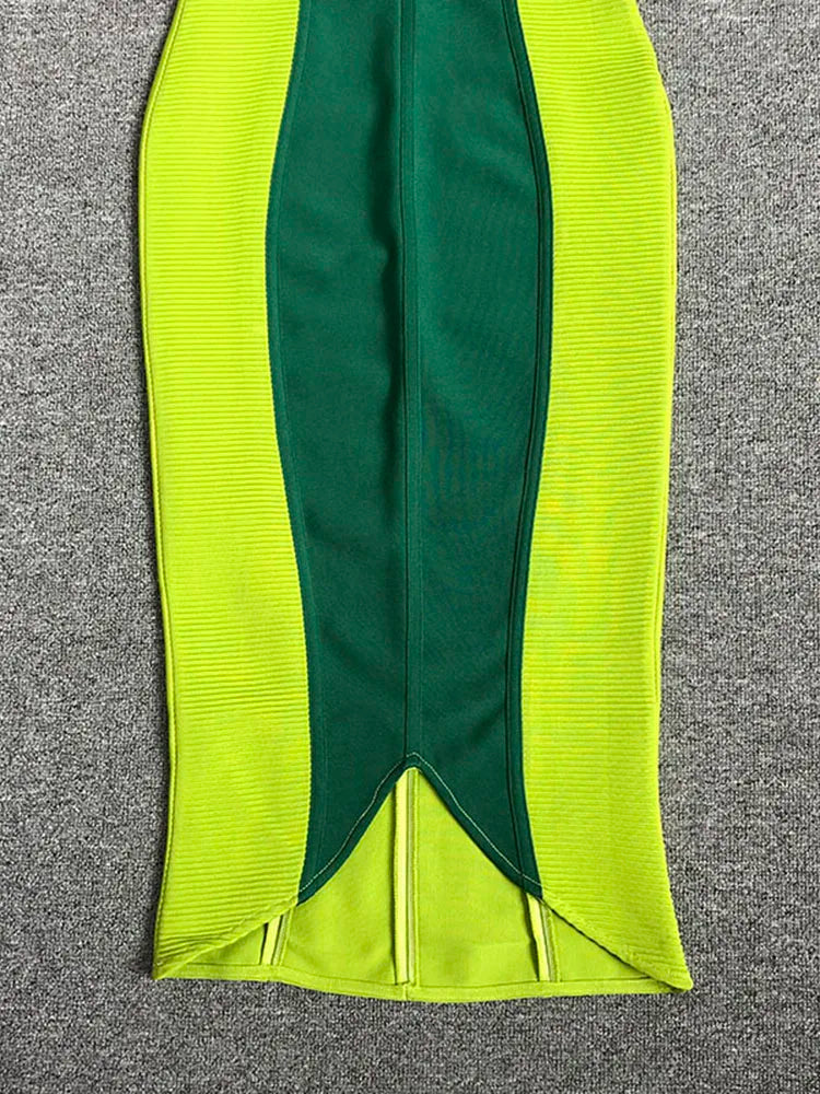 Green Patchwork Bandage Dress