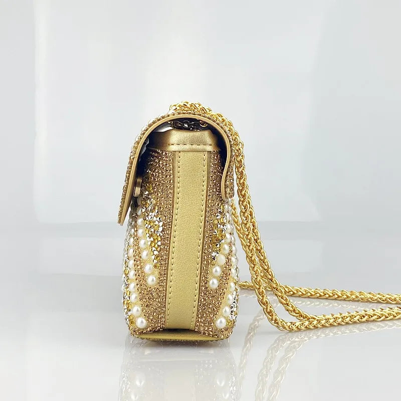 Water Diamond Pearl Inlaid Chain Handheld Bag