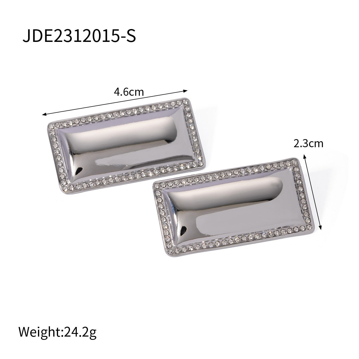 Stainless Steel Inlaid Diamond Rectangular Earrings