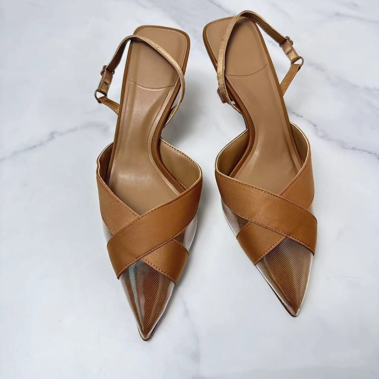 Pointed Toe Mesh Splicing Stiletto Pumps