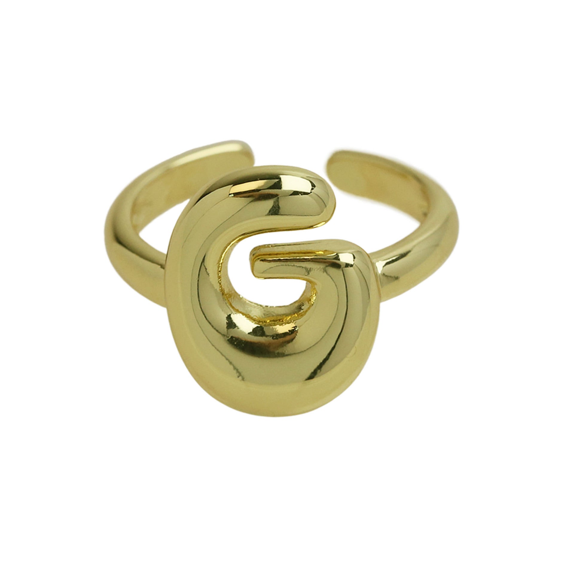 Golden Smooth Bubble Balloon Chubby Alphabet Ring