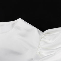 Solid Bubble Sleeve Satin Blouse