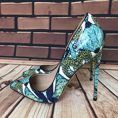 Green Foral Pointed-Toe Pumps Shoes