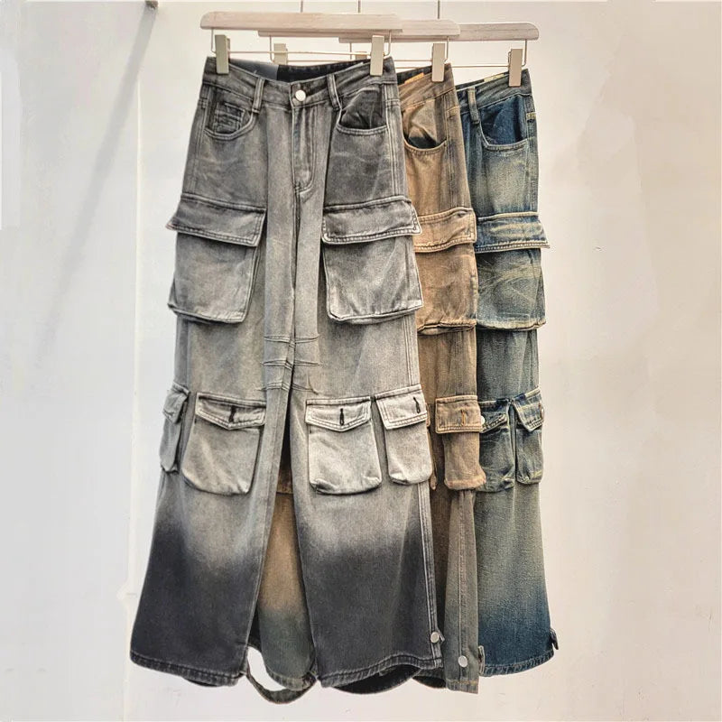 Multi Pocket Wide Leg Cargo Jeans