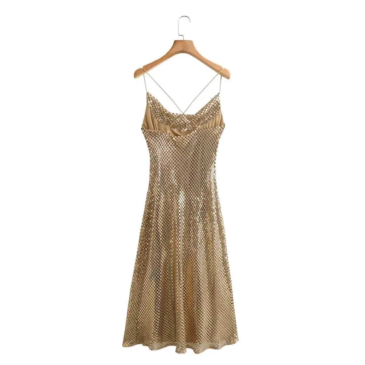 Gold Sequins Midi Party Dress