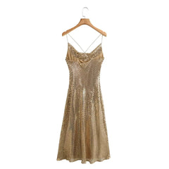 Gold Sequins Midi Party Dress
