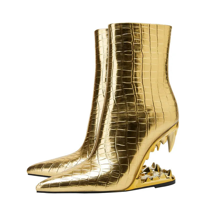 Gold Tiger Fangs Short Boots