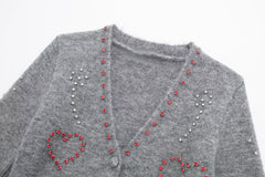 Beaded Casual V-Neck Loose Knit Cardigan