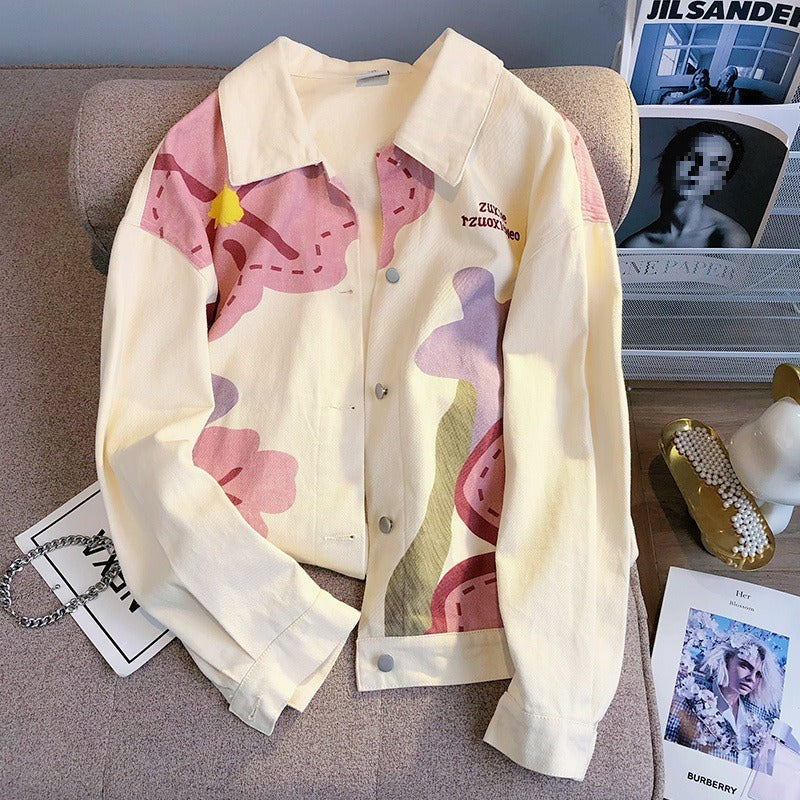 Casual Floral Denim Loose Jacket