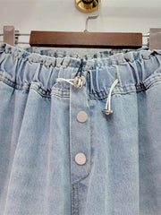 Diamond Studded Blue Beads Wide Leg Denim Shorts