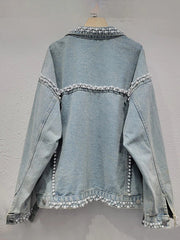 Pearl Studded Washed Denim Jacket
