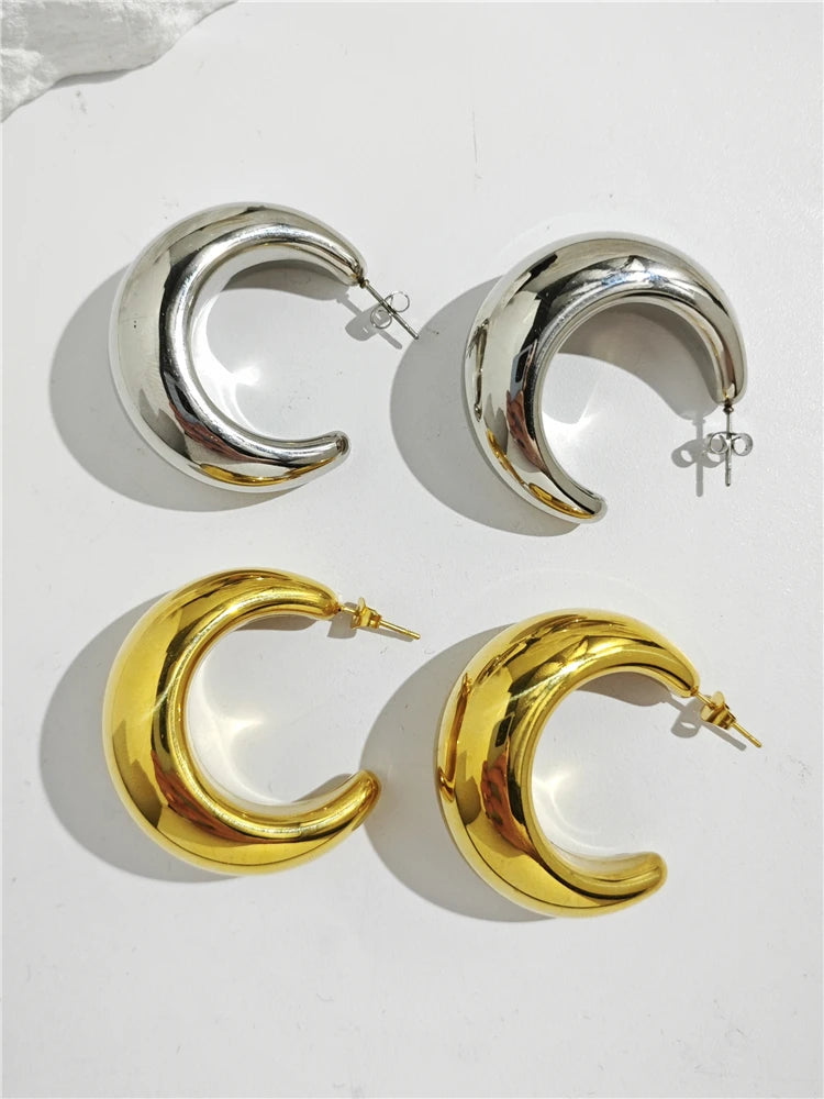 S925 Silver Needle Hollow Geometry C-Shaped Earrings