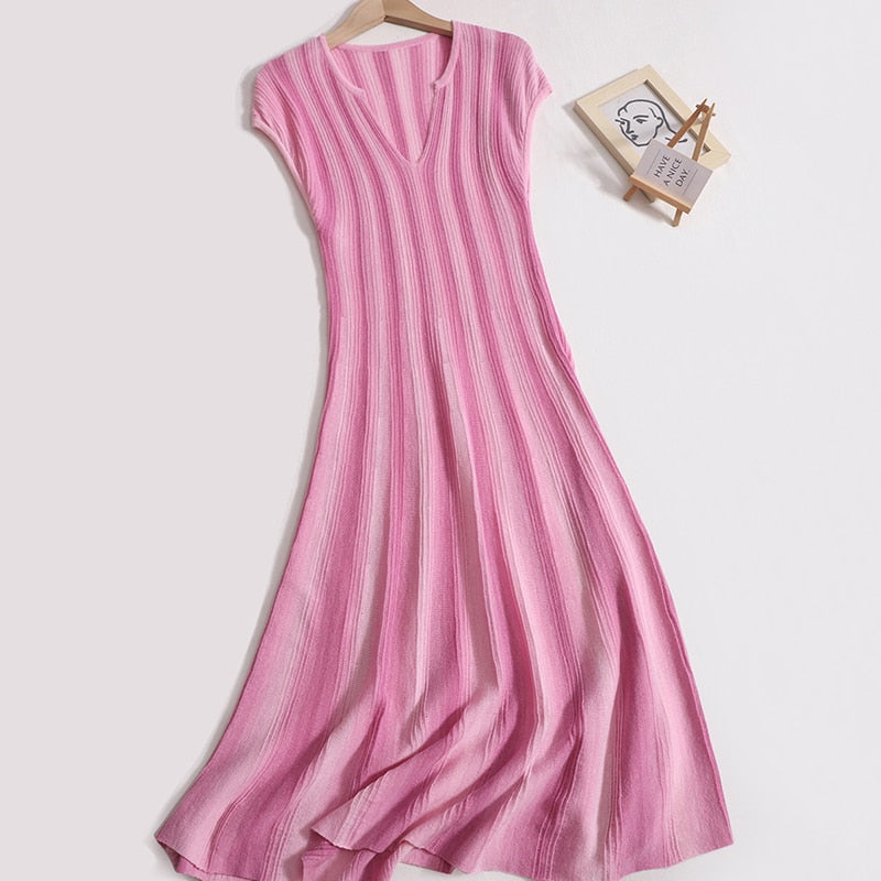 Elegant Solid Stripe Long Dress