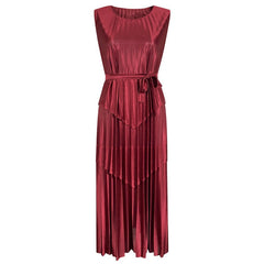 Satin Splicing Belt Dress