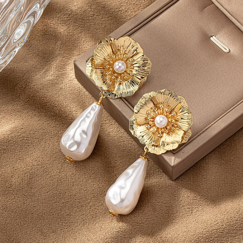 Elegant Flower Drop Pearl Earrings