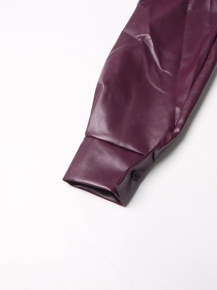 Dark Purple Faux Leather Jacket