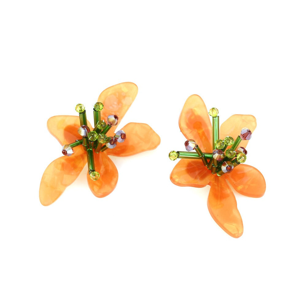 Handmade Beaded Acrylic Flower Earrings