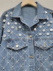 Sequins Pearls Plaid Rhinestone Denim Jacket