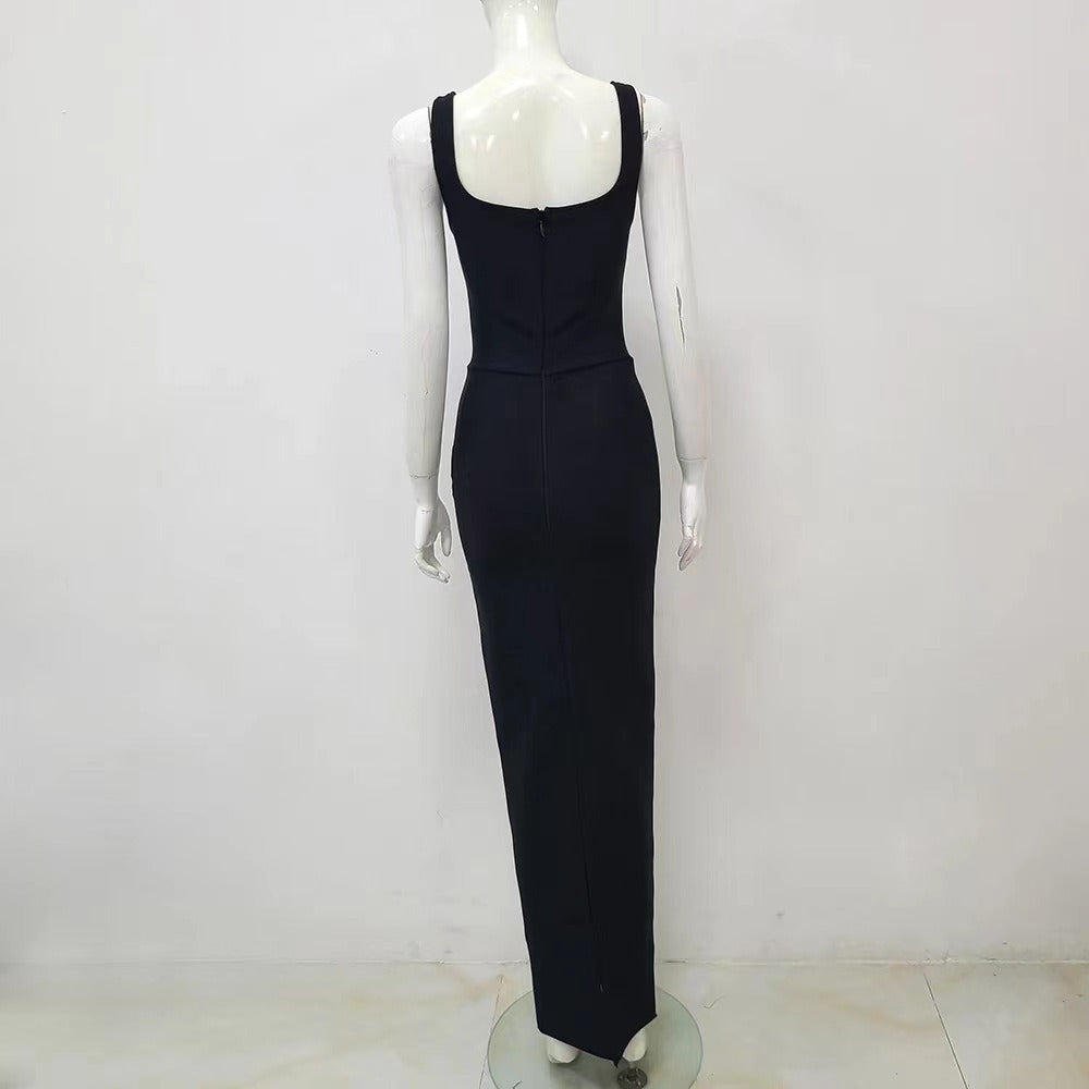 Diamond Embellishment Hip Wrapped Bandage Maxi Dress