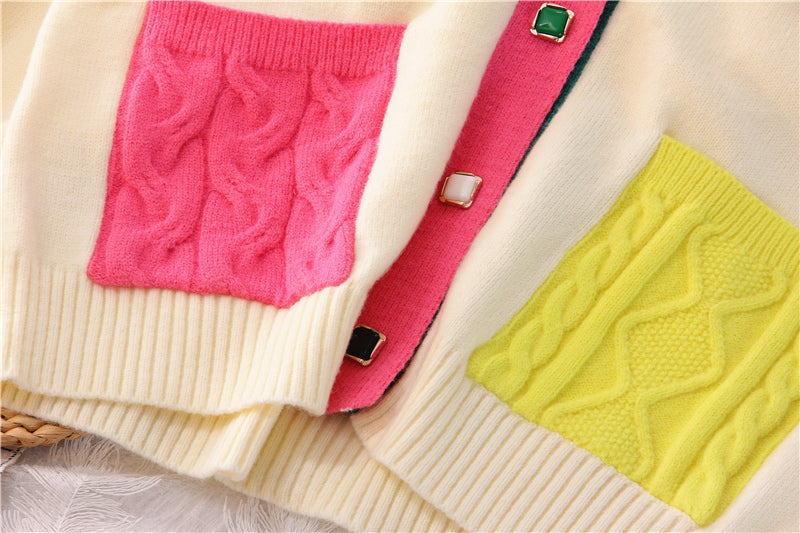 Color Play Patches Knitted Cardigan