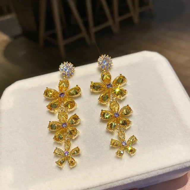 Candy Color Flower Zircon Earrings
