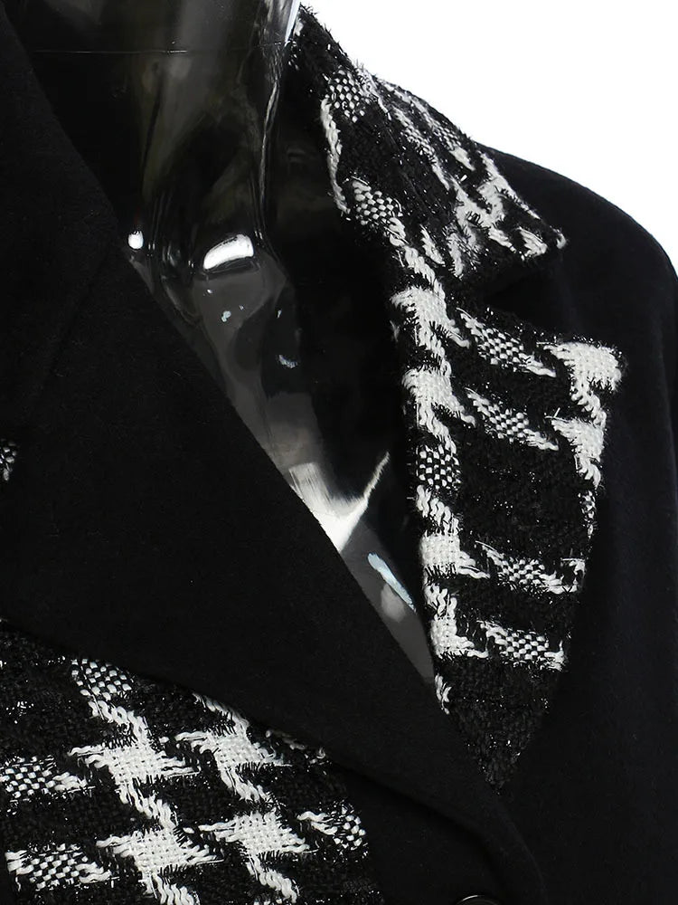 Plaid Spliced Woolen Coat