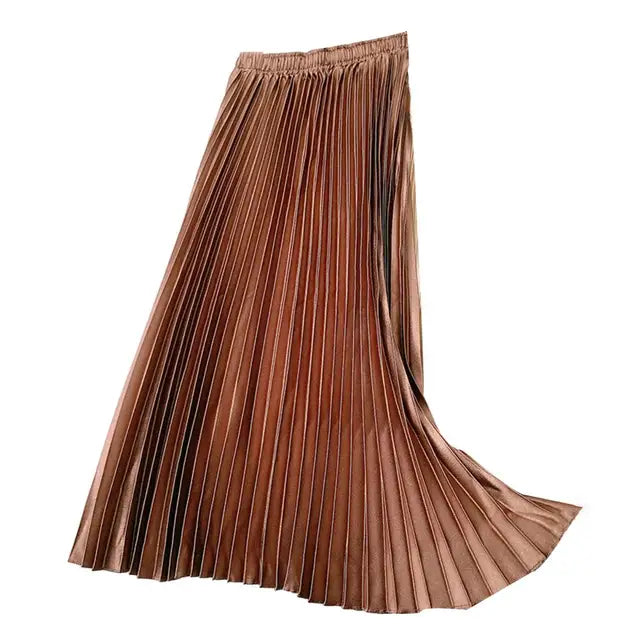 Pleated High-Waist Midi Skirt