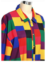 Multicolor Grids Silver Button Shirt