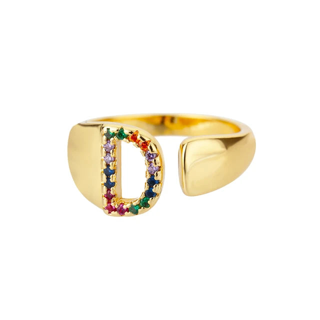 Multicolor Zircon Alphabet Plated Rings