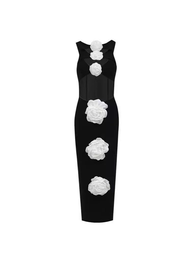 Pre Order:  Big Flower Hollow Out Bandage Dress