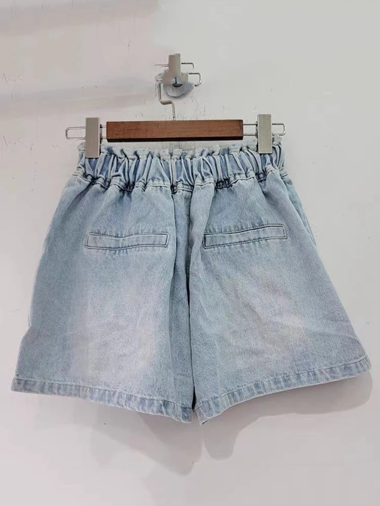 Colorful Diamond High Waist Wide Leg Denim Shorts