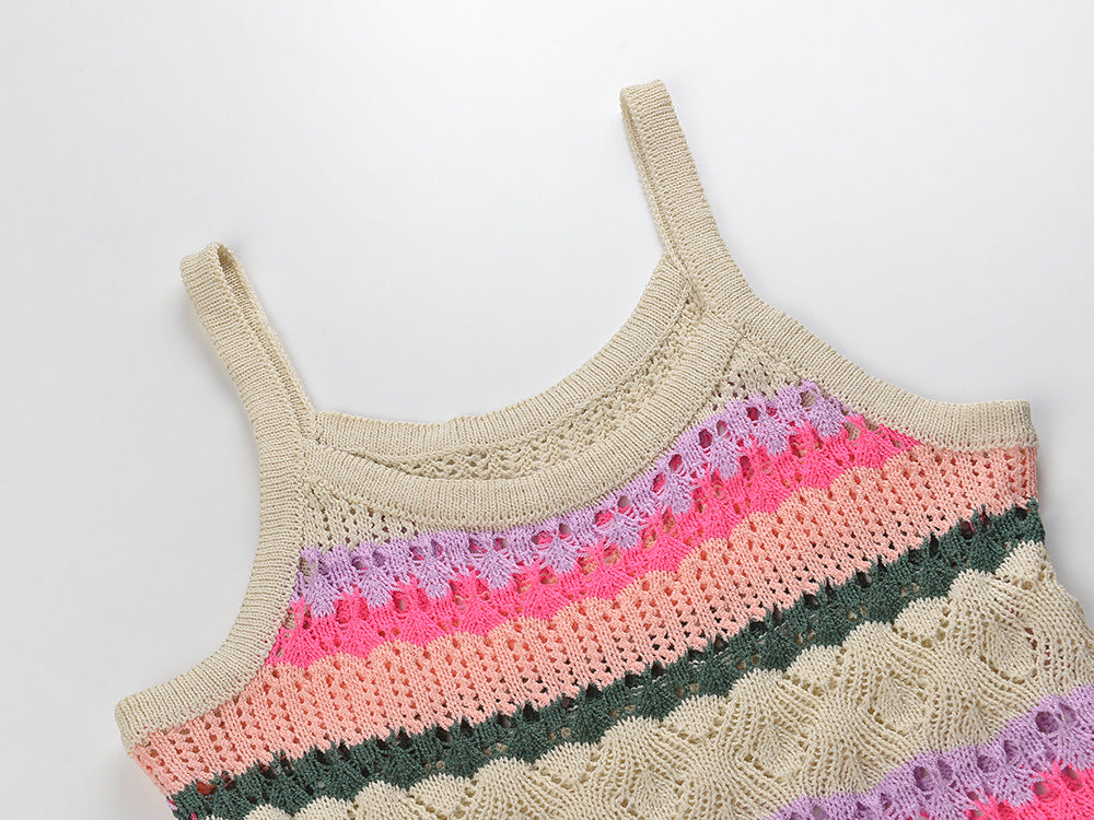 Colorful Striped Knitted Camisole Dress