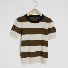 Striped Short Sleeve Round Neck Knitted T-Shirt