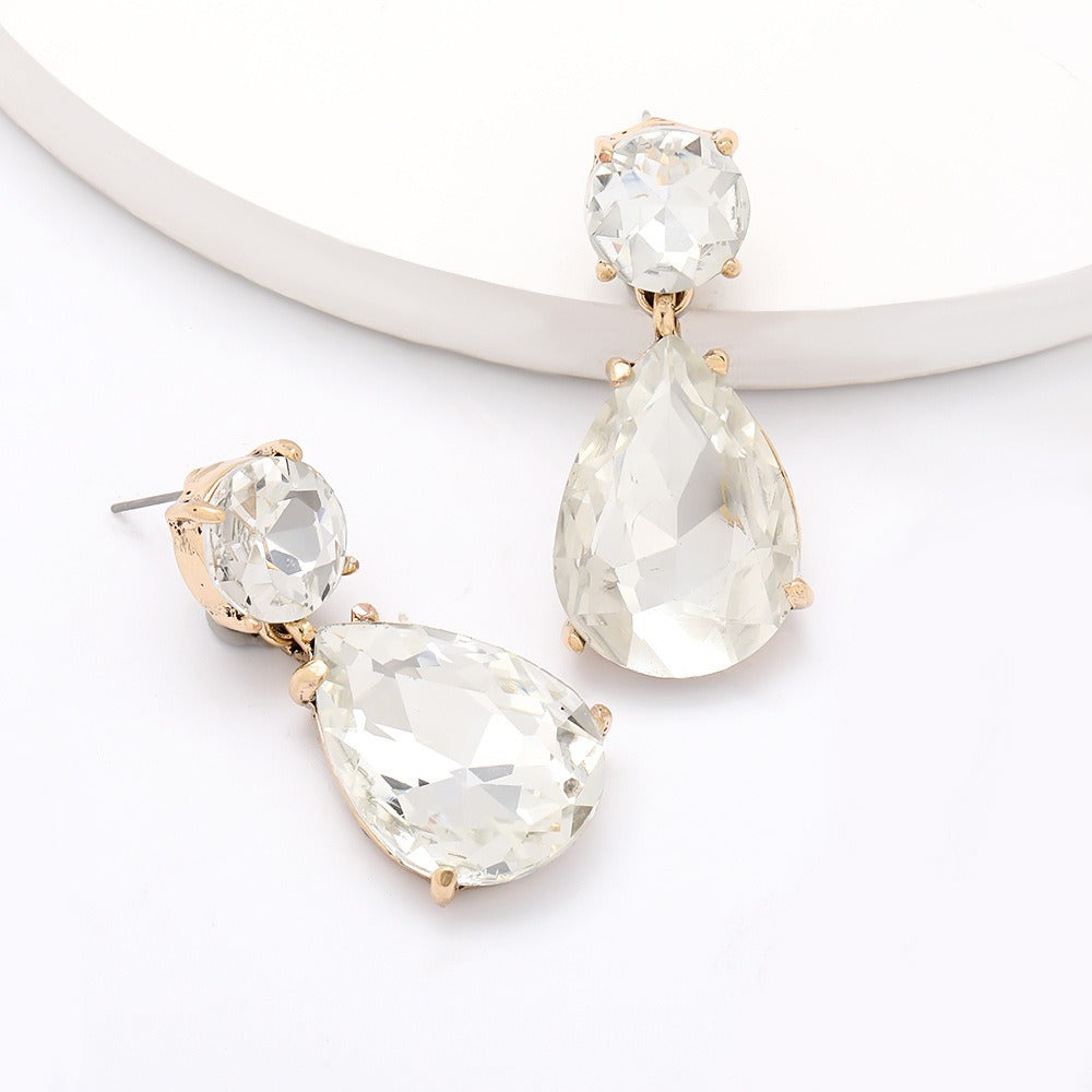 Glass Water Drop Alloy Earrings