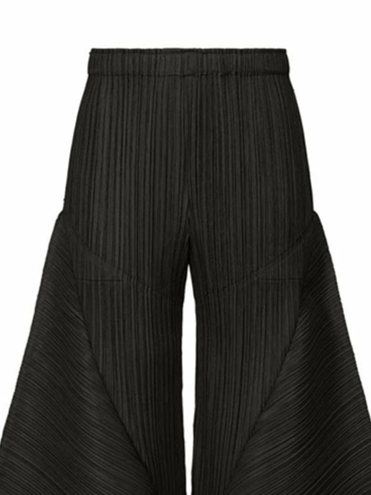 Pleated Wide Leg Elastic Waist Solid Trouser Pants