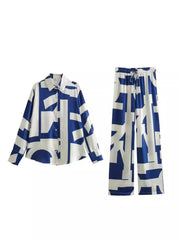 Silk Satin Printed Shirt + High Waisted Trousers