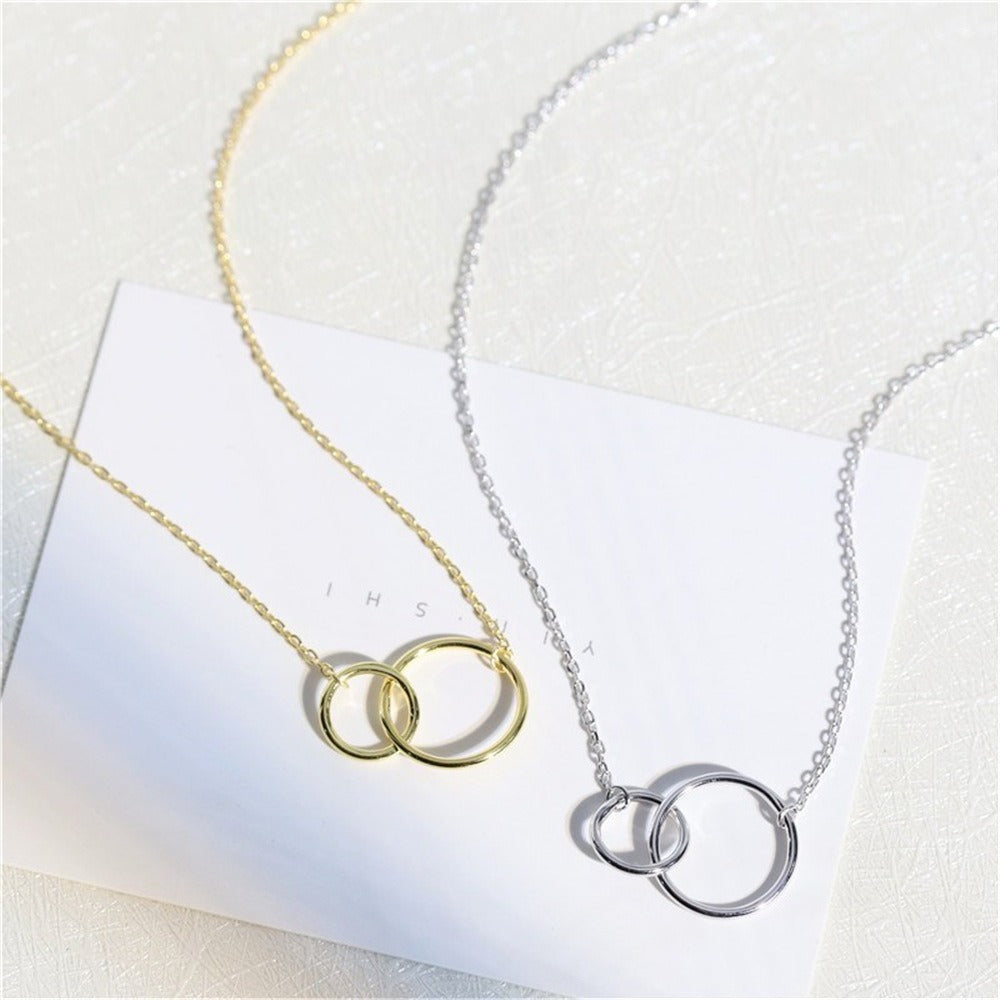 Double Ring Plated Silver Necklace