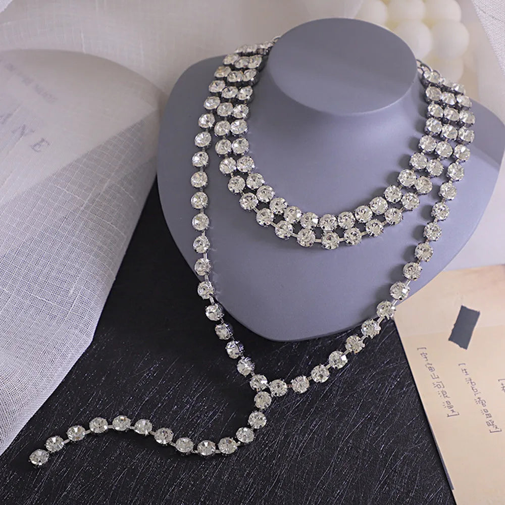 Multi-Layer Rhinestones Tassel Chocker