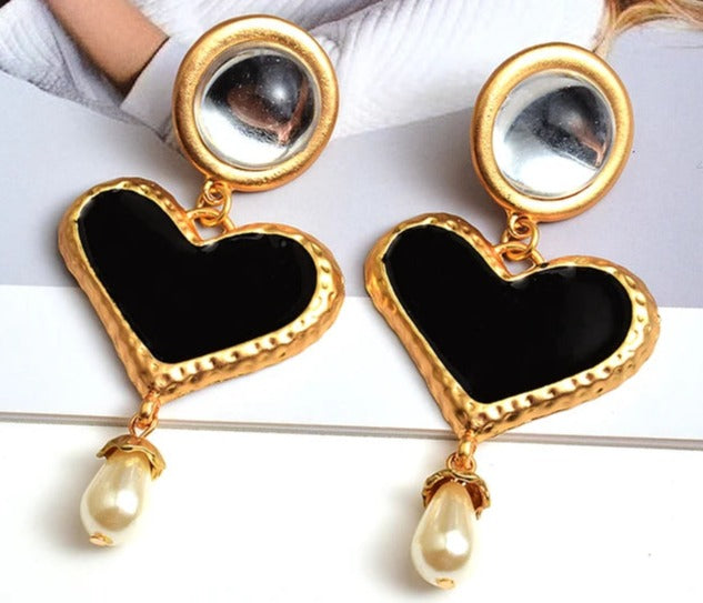 Hearts Faux Pearls Dangle Earrings