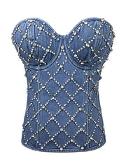 Rhinestones Lattice Corset Tank Top