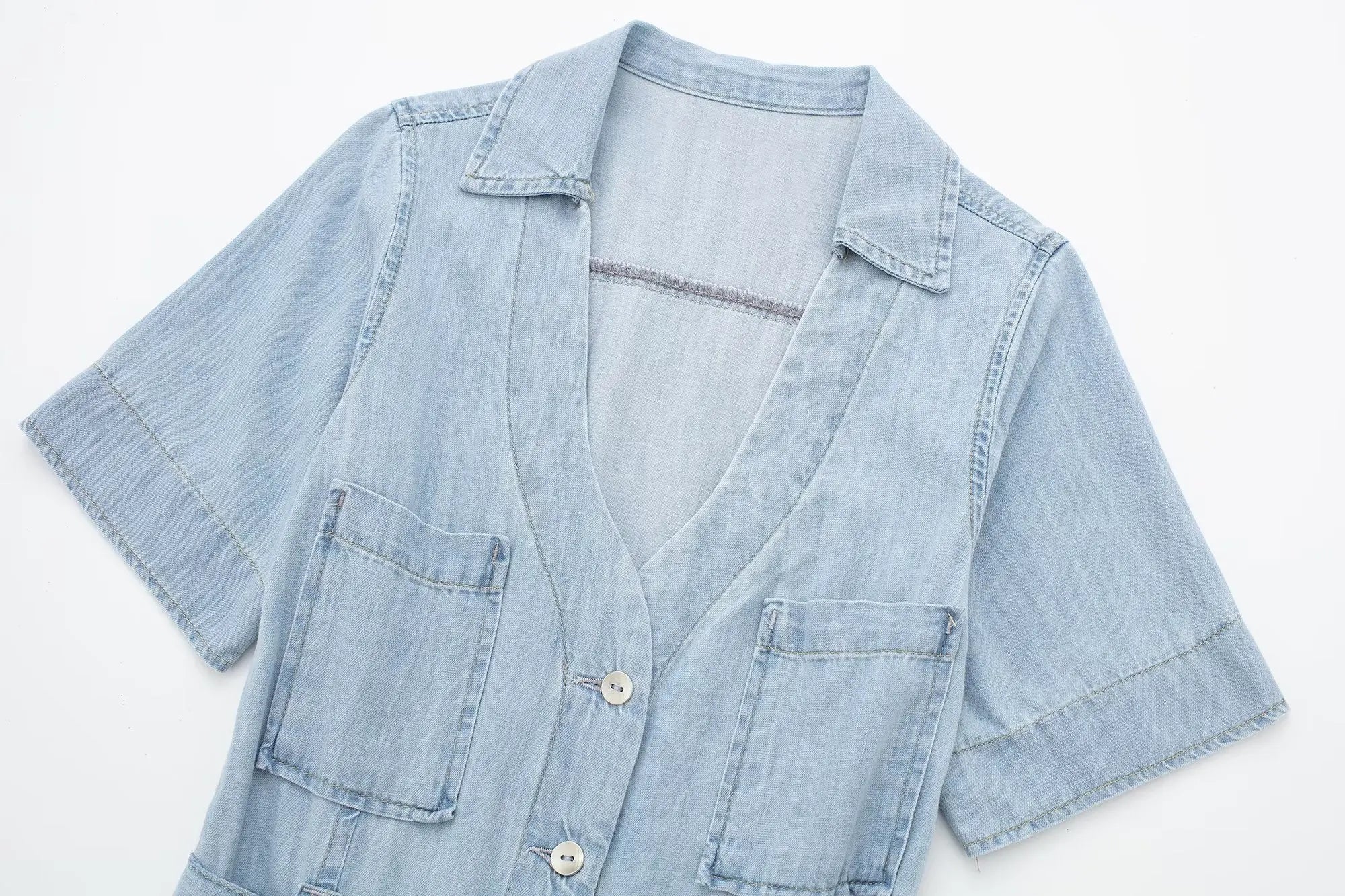 Wing Collar Denim Belted Dress
