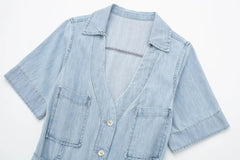Wing Collar Denim Belted Dress