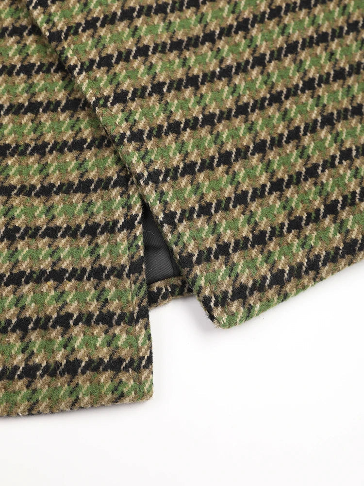 Green Plaid Stand Collar Coat
