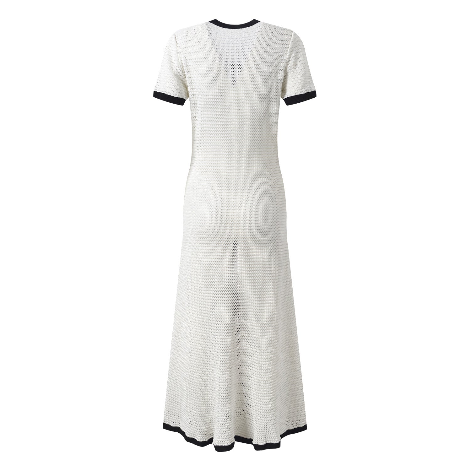 Hollowed Out Knitted Round Neck Short Sleeved Maxi Dress