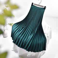 Solid Pleated A-Line Skirt
