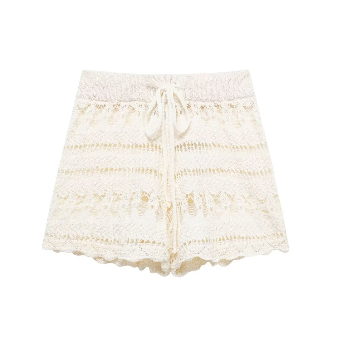 Long Sleeved Crochet Top + Shorts Set