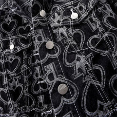Crowned Hearts Cropped Denim Jacket