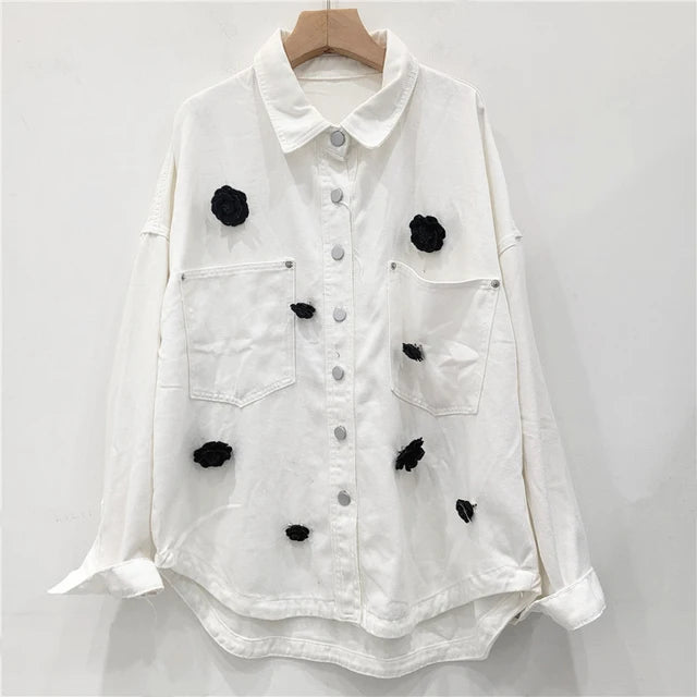 Denim 3D Black Flower Jacket